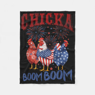 Chicken Boom Boom Funny Patriotic Chicka 4th Of Ju Fleece Blanket