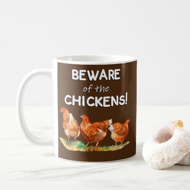 Chicken Brown Hen Free Range Poultry Farmer Women Coffee Mug (With Donut)