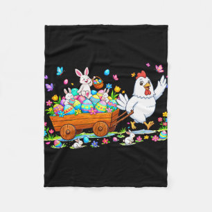 Chicken Carrying Bunnies Easter Chocolate Eggs Col Fleece Blanket