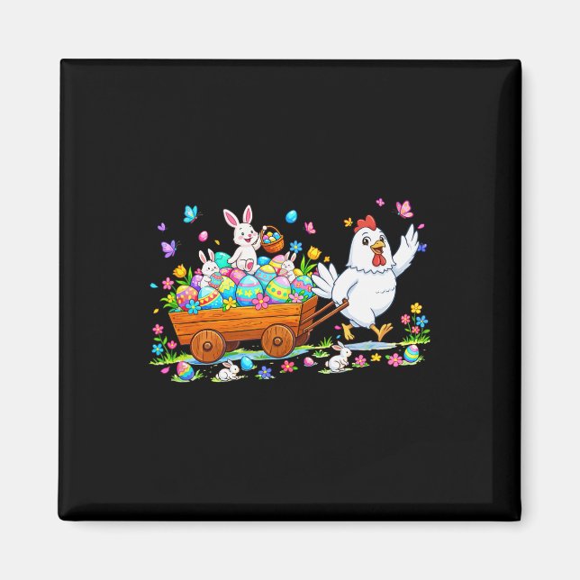 Chicken Carrying Bunnies Easter Chocolate Eggs Col Magnet (Front)