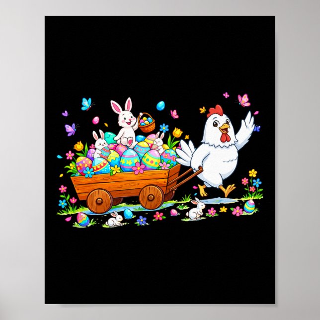 Chicken Carrying Bunnies Easter Chocolate Eggs Col Poster (Front)
