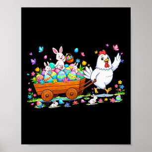 Chicken Carrying Bunnies Easter Chocolate Eggs Col Poster