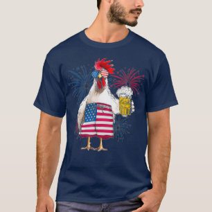Chicken Cheer Beer American Flag Fireworks T-Shirt