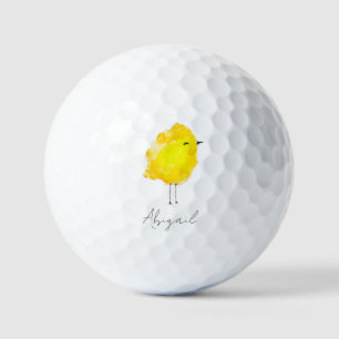 Chicken chick chickadee yellow cute watercolor golf balls