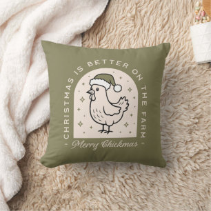 Chicken Christmas homestead farm cottagecore green Cushion