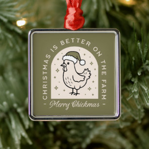 Chicken Christmas homestead farm cottagecore green Metal Tree Decoration