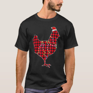 Chicken Christmas Light Red Plaid Matching Family T-Shirt