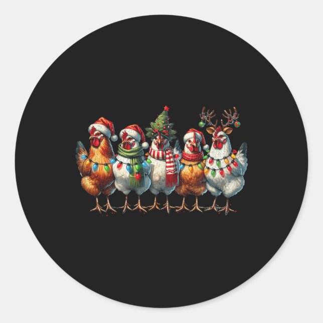 Chicken Christmas Lights Farm Animal Cute Xmas Hol Classic Round Sticker (Front)
