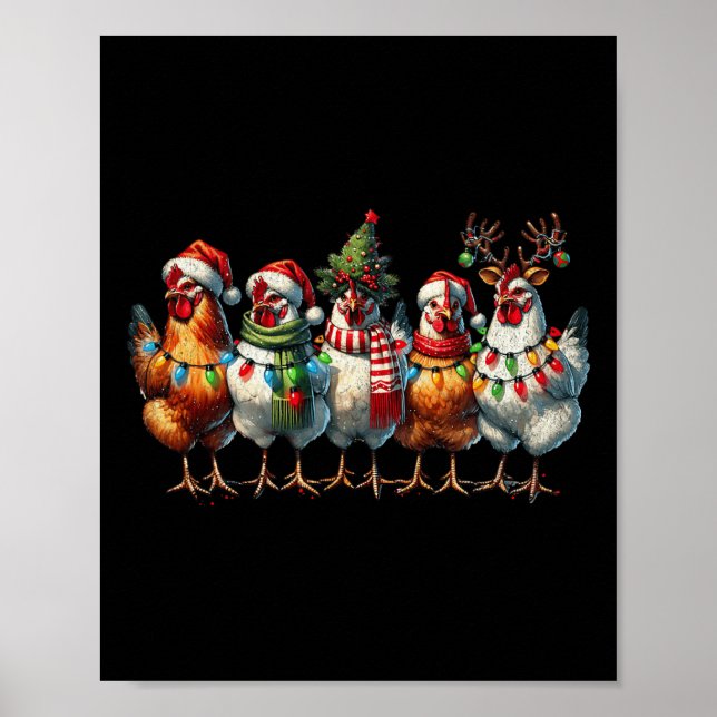Chicken Christmas Lights Farm Animal Cute Xmas Hol Poster (Front)