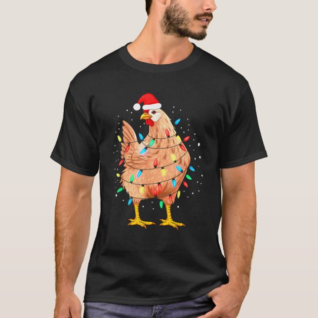 Chicken Christmas Lights Farm Animal Funny Xmas Me T-Shirt (Front)