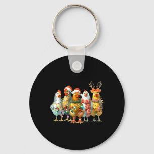 Chicken Christmas Lights Farm Animal Holiday Key Ring