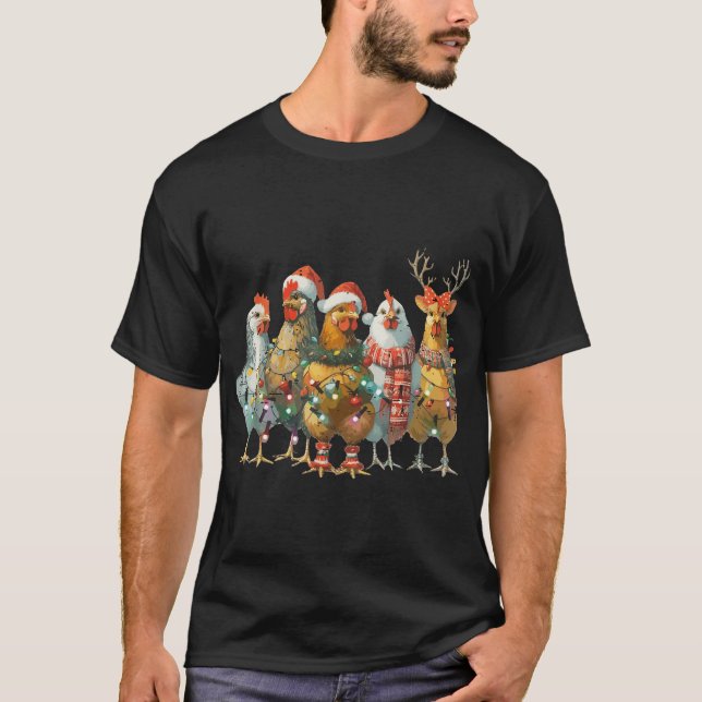 Chicken Christmas Lights Farm Animal Xmas Holiday T-Shirt (Front)