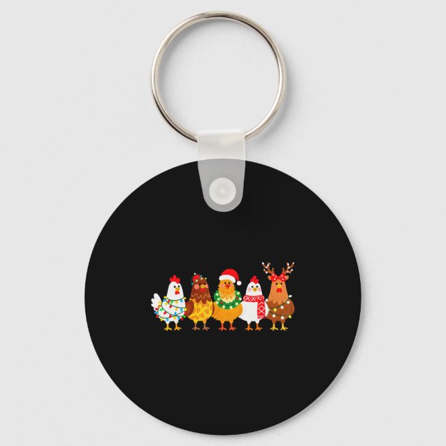 Chicken Christmas Lights Farm-girl Animal Lover Ro Key Ring (Front)