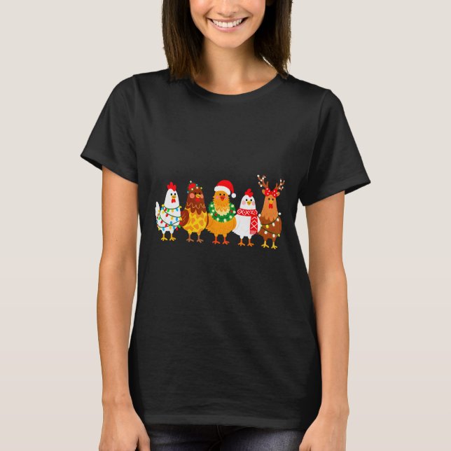 Chicken Christmas Lights Farm-girl Animal Lover Ro T-Shirt (Front)