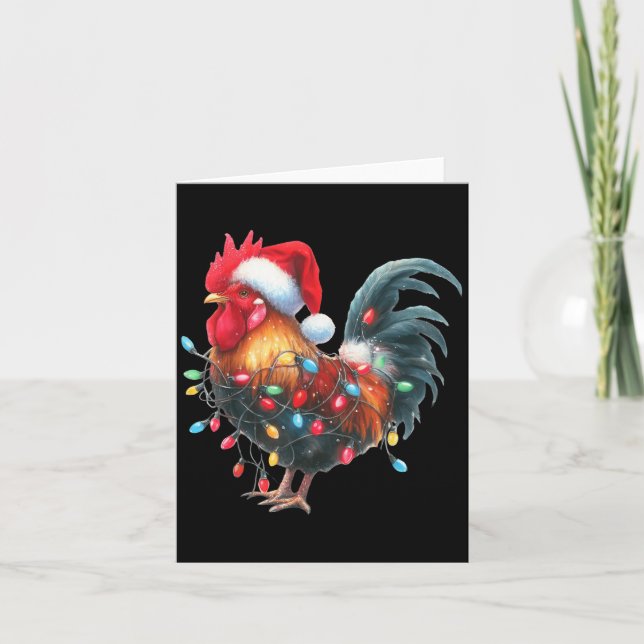 Chicken Christmas Lights Funny Santa Hat Merry Xma Card (Front)
