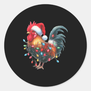 Chicken Christmas Lights Funny Santa Hat Merry Xma Classic Round Sticker