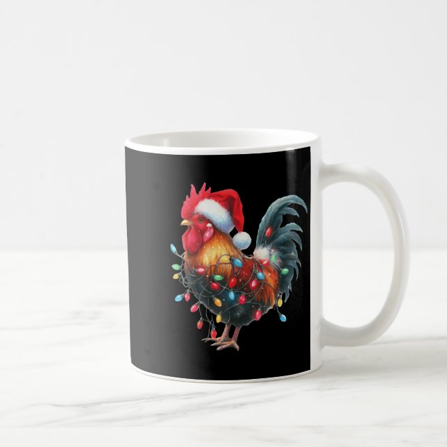 Chicken Christmas Lights Funny Santa Hat Merry Xma Coffee Mug (Right)