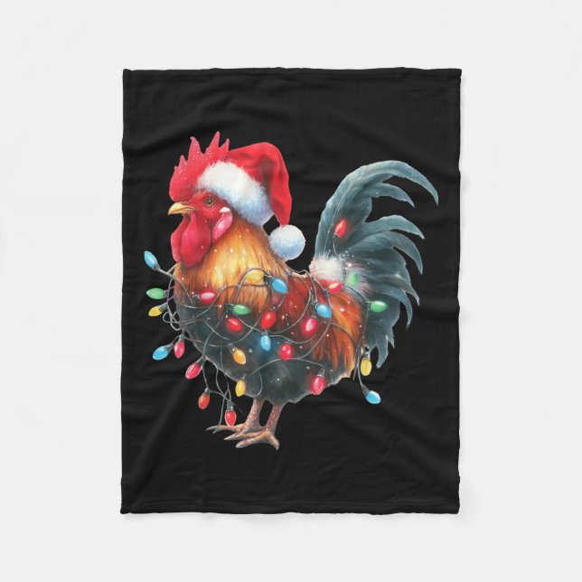 Chicken Christmas Lights Funny Santa Hat Merry Xma Fleece Blanket (Front)