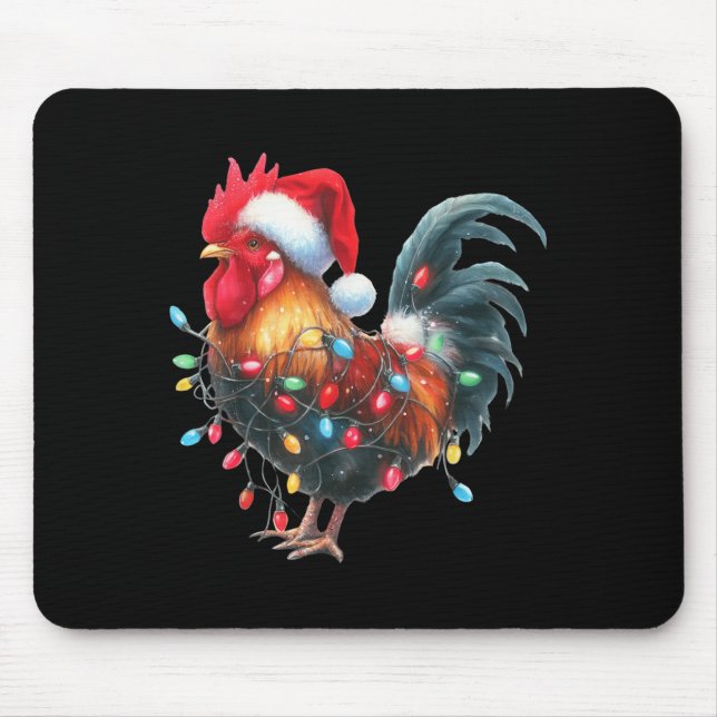 Chicken Christmas Lights Funny Santa Hat Merry Xma Mouse Mat (Front)