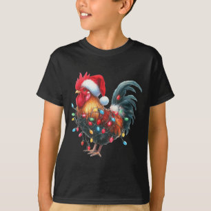 Chicken Christmas Lights Funny Santa Hat Merry Xma T-Shirt