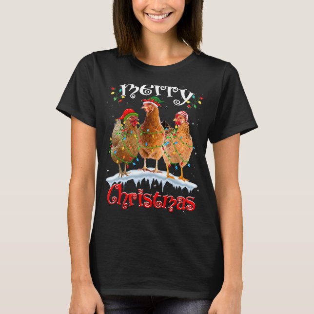 Chicken Christmas Lights Merry Xmas Chicken T-Shirt (Front)