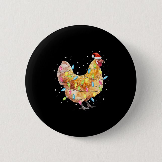 Chicken Christmas Lights Santa Hat Chicken Farm An 6 Cm Round Badge (Front)