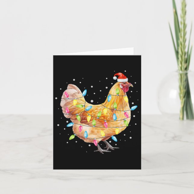 Chicken Christmas Lights Santa Hat Chicken Farm An Card (Front)