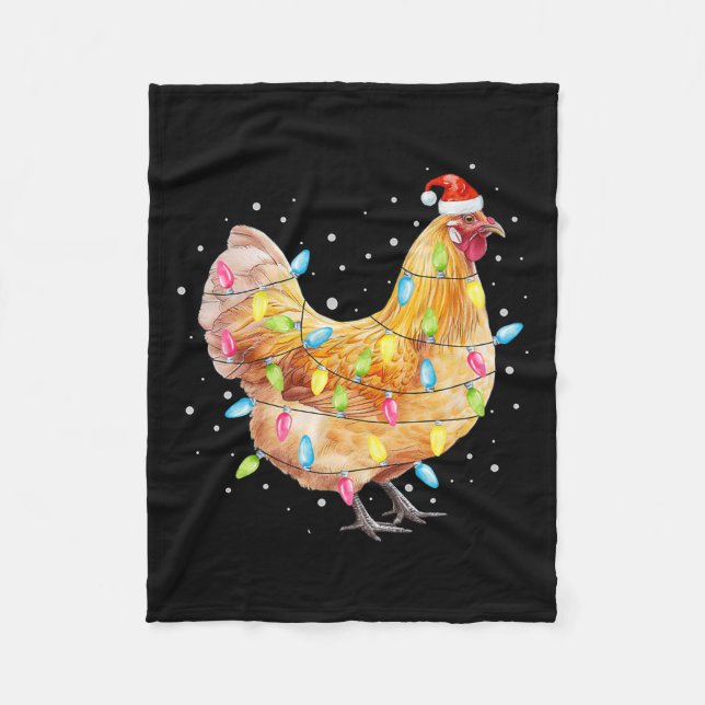 Chicken Christmas Lights Santa Hat Chicken Farm An Fleece Blanket (Front)