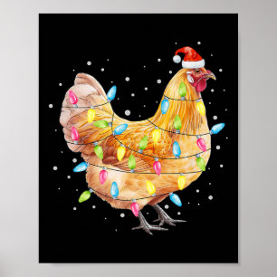 Chicken Christmas Lights Santa Hat Chicken Farm An Poster