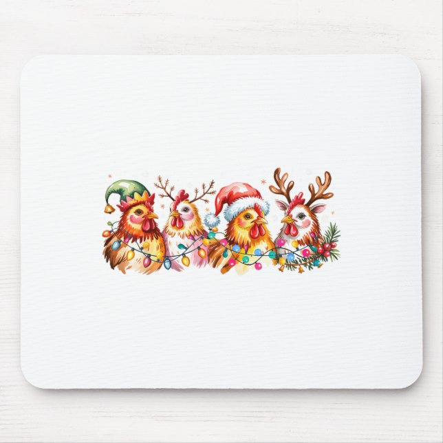 Chicken Christmas Lights Santa Hat Farm Animals He Mouse Mat (Front)