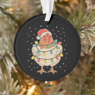 Chicken Christmas Lights Santa Hat Xmas Holiday Ornament