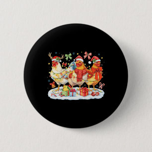 Chicken Christmas Lights Santa Hats Reindeer Funny 6 Cm Round Badge
