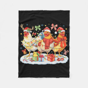 Chicken Christmas Lights Santa Hats Reindeer Funny Fleece Blanket