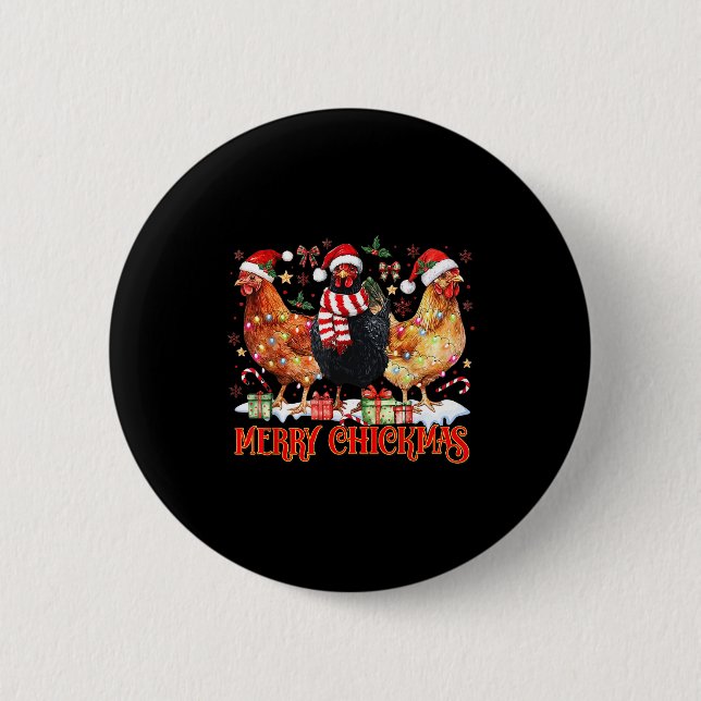 Chicken Christmas Merry Chickmas Santa Claus Hat F 6 Cm Round Badge (Front)