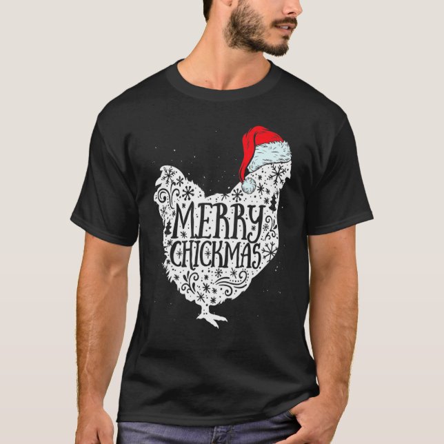 Chicken Christmas Merry Chickmas Santa Claus Hat   T-Shirt (Front)