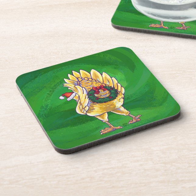 Chicken Christmas On Green Coaster (Left Side)