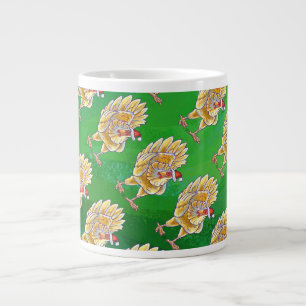 Chicken Christmas On Green Large Coffee Mug