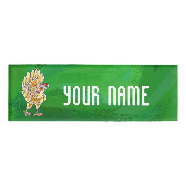 Chicken Christmas On Green Name Tag (Front)