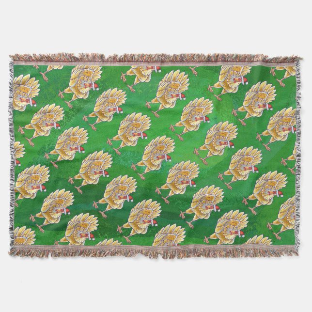 Chicken Christmas On Green Throw Blanket (Front)