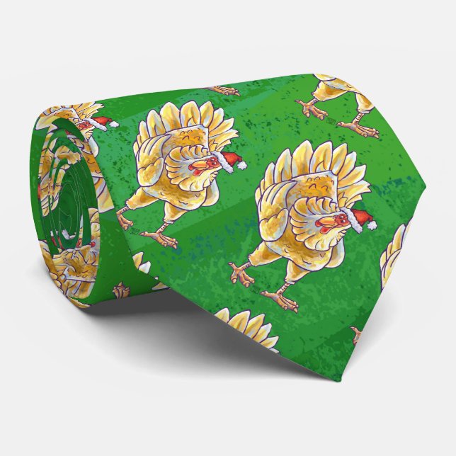 Chicken Christmas On Green Tie (Rolled)