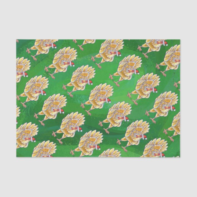 Chicken Christmas On Green Tissue Paper (Front)