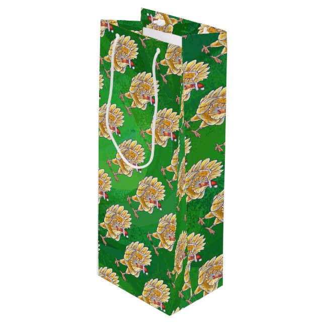 Chicken Christmas On Green Wine Gift Bag (Front Angled)