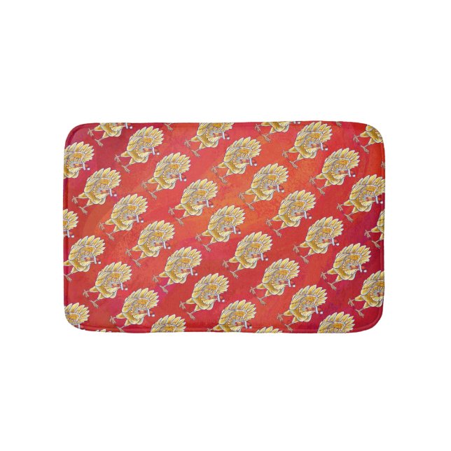 Chicken Christmas On Red Bath Mat (Front)