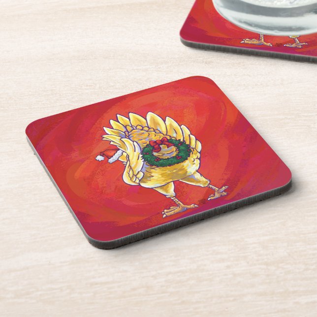 Chicken Christmas On Red Coaster (Left Side)