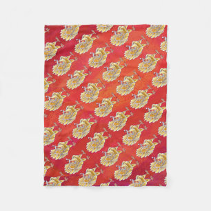 Chicken Christmas On Red Fleece Blanket