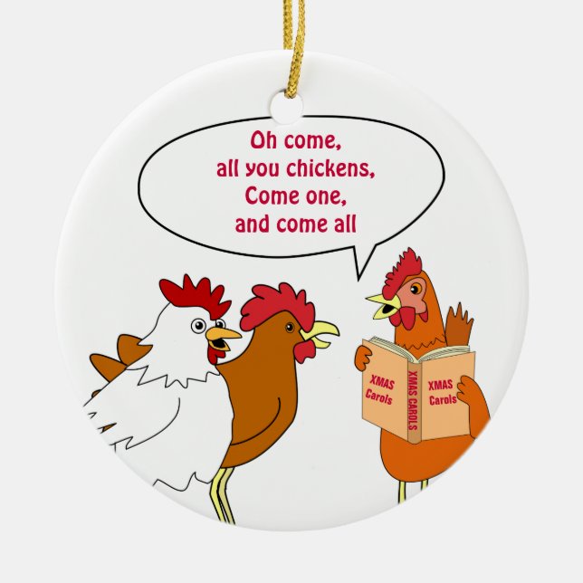 Chicken Christmas Ornament Singing Carols Custom (Front)