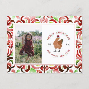 Chicken Christmas Photo Watercolor Holiday Postcard