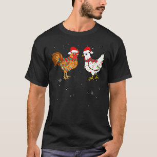 Chicken Christmas Rooster Lights Wear Santa Hat Lo T-Shirt