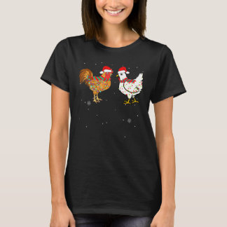 Chicken Christmas Rooster Lights Wear Santa Hat Lo T-Shirt