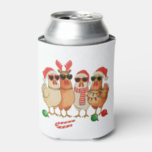 Chicken Christmas Santa Hat Farm Family Xmas Can Cooler